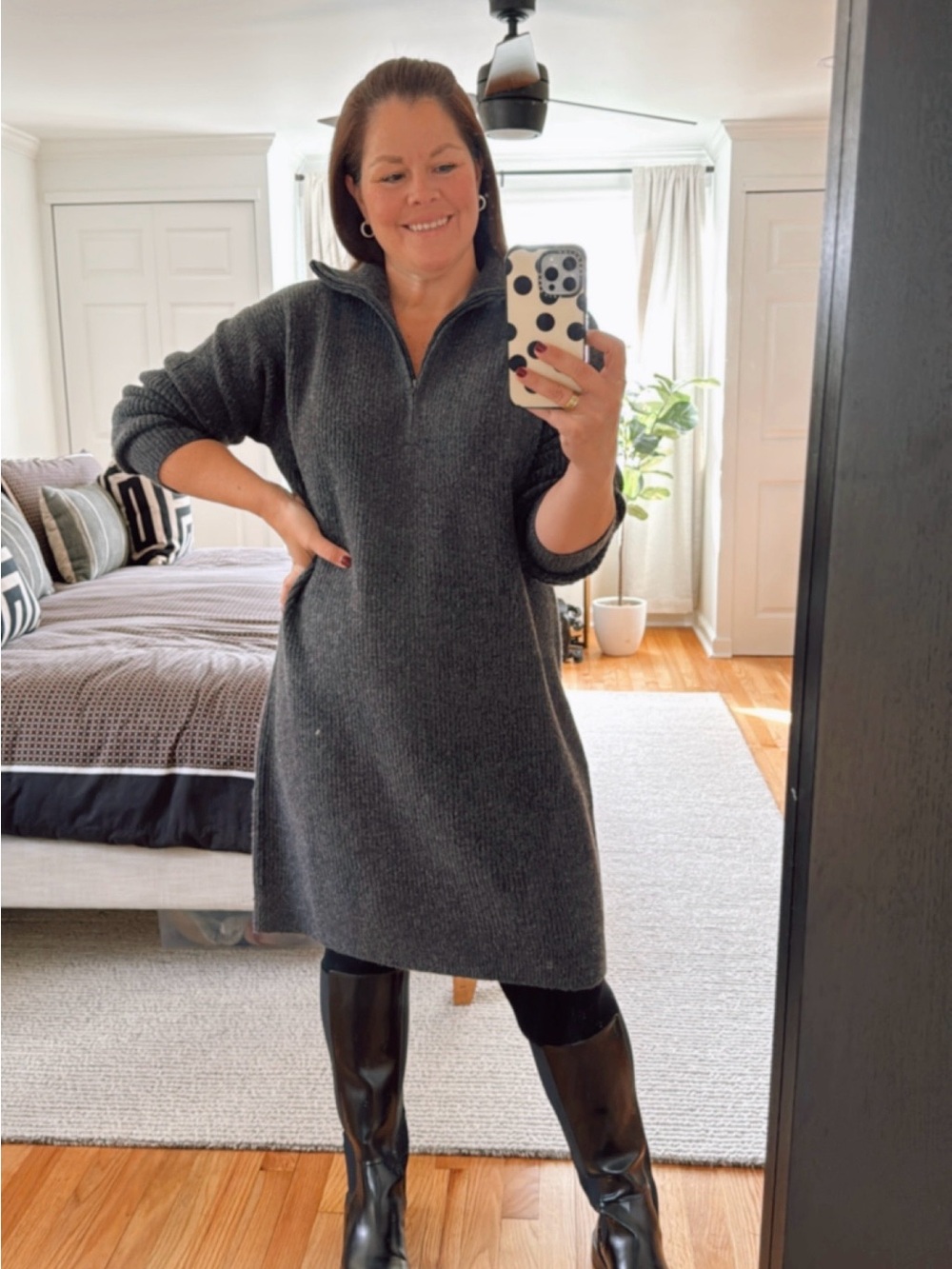 Uniqlo Dark Gray Half-Zip Knit Sweater Dress – Size L